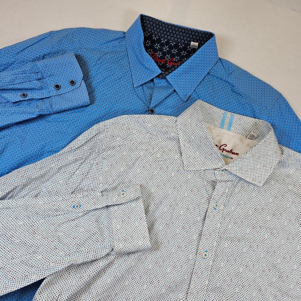 Robert Graham Mens 3XL Blue Geometric Tailored Fit Button Down Shirt Long Sleeve